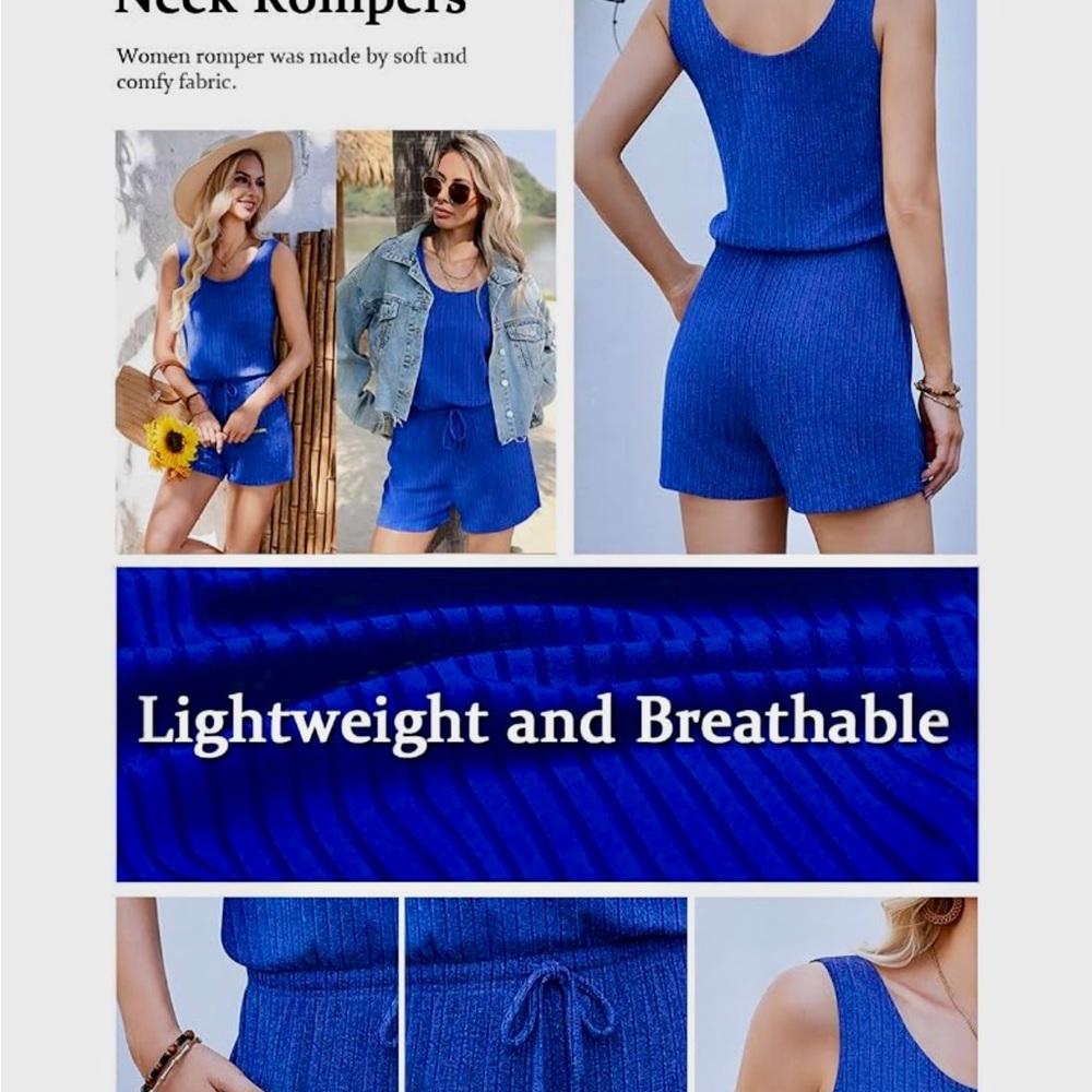 Sleeveless Ribbed Blue Romper - Picture 5 of 6